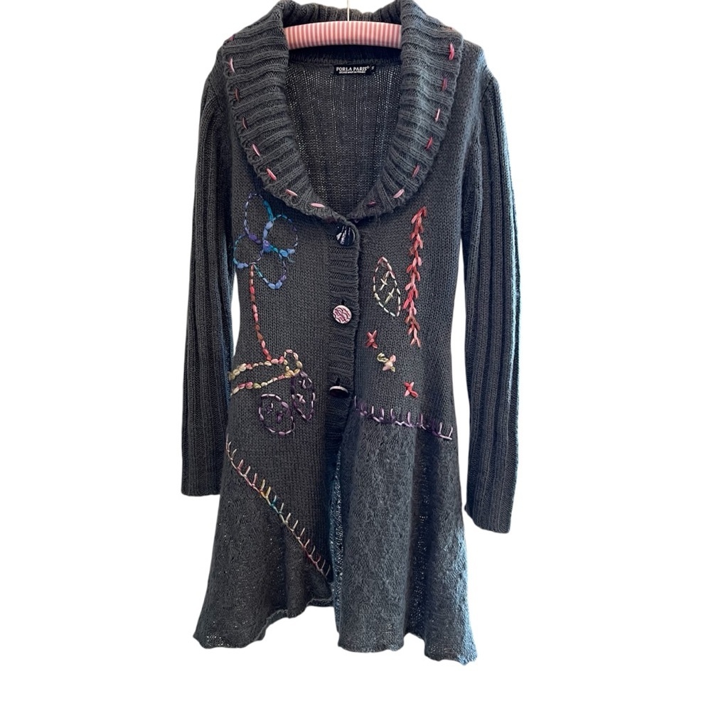 FORLA PARIS  Long Cardigan Embroidered Womens Med Long Sleeves Fairycore…